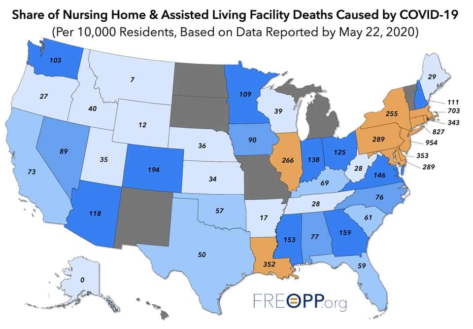 Forbes Blog Map COVID-19 Fatalities in Long Term Care Facilities Per thousand residents